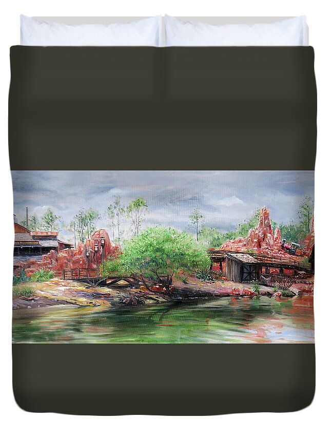 Disney World Duvet Cover featuring the painting Big Thunder Mountain by Jonathan Gladding