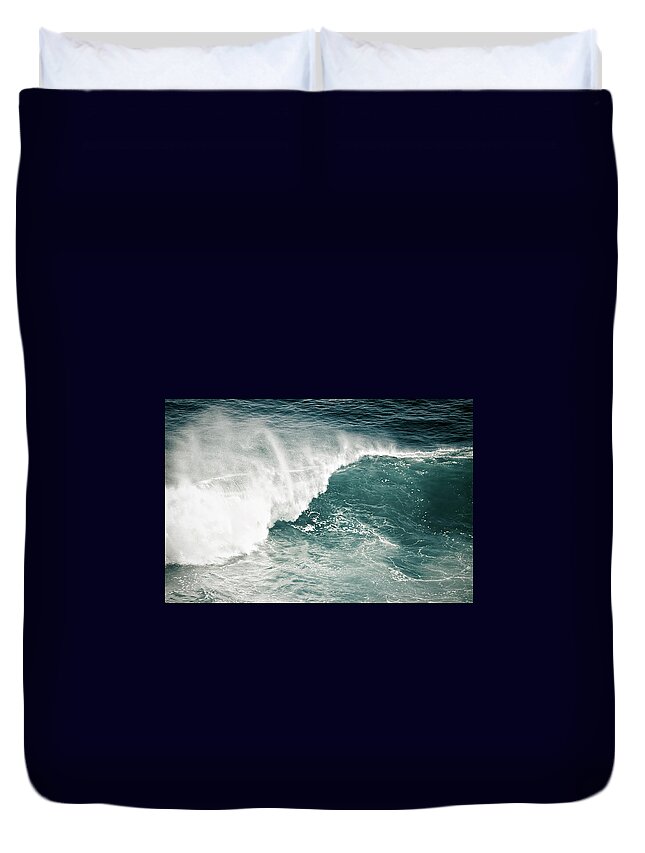 Desaturated Duvet Cover featuring the photograph Big Wave Breaking by Georgeclerk