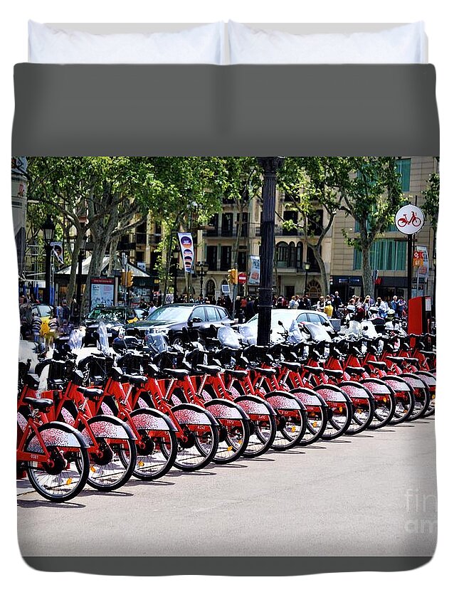 Bicycles Duvet Cover featuring the photograph Bikes in Barcelona by Jimmy Clark