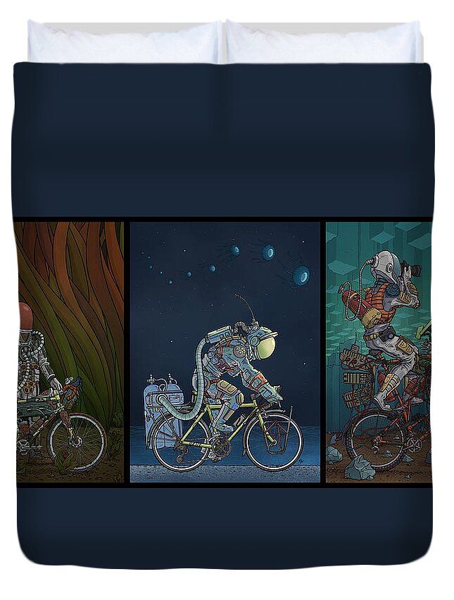 Bikes Duvet Cover featuring the photograph Bikestronaut Triptych by EvanArt - Evan Miller