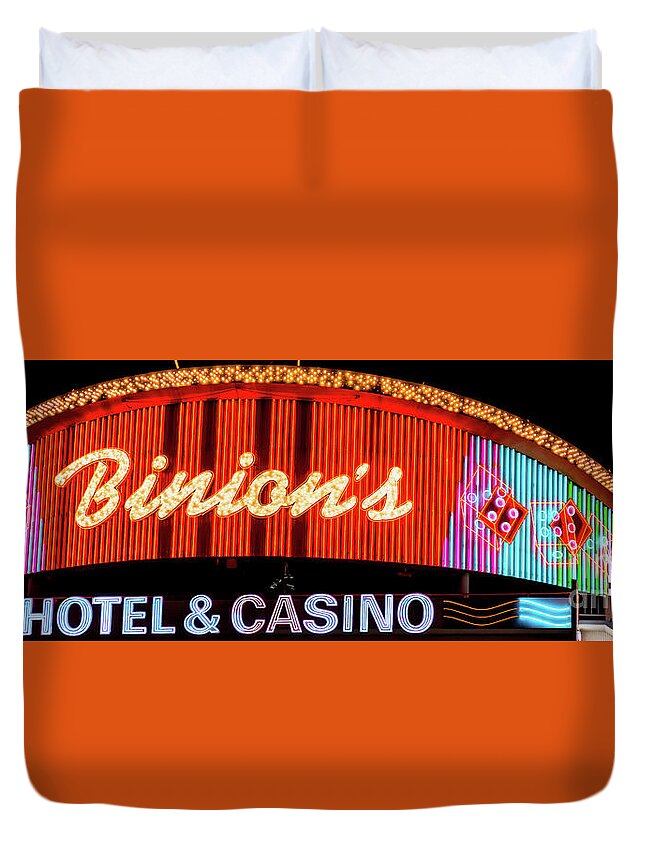 Fremont Street Duvet Cover featuring the photograph Binions Casino Parking Garage Neon Lights 3 to 1 Ratio by Aloha Art