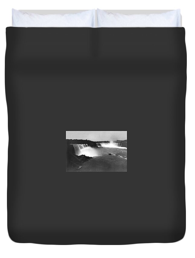 Niagara Duvet Cover featuring the painting Bird's-eye view of Niagara Falls by George Barker