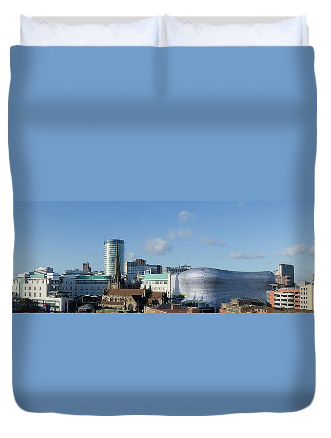Shadow Duvet Cover featuring the photograph Birmingham Skyline Panorama by Dynasoar