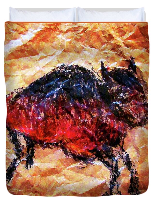 Bison Duvet Cover featuring the photograph Bison Drawing by Timothy Bulone