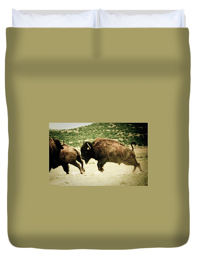 Horned Duvet Cover featuring the photograph Bison by Thorpeland Photography
