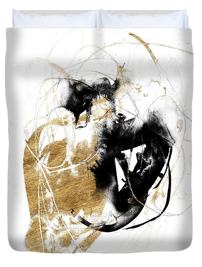 Abstract Duvet Cover featuring the painting Black & Gold Splash IIi by Jennifer Goldberger