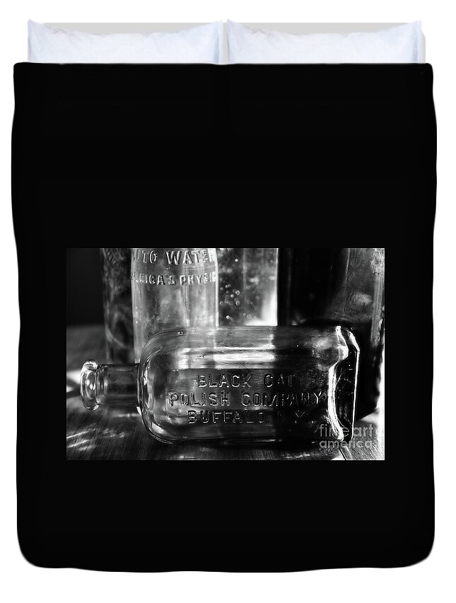 Bottles Duvet Cover featuring the photograph Black And White Bottles by Phil Perkins