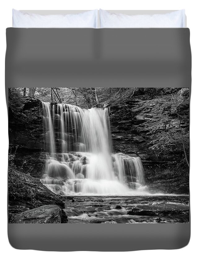 Nature Duvet Cover featuring the photograph Black and White Photo of Sheldon Reynolds Waterfalls by Louis Dallara