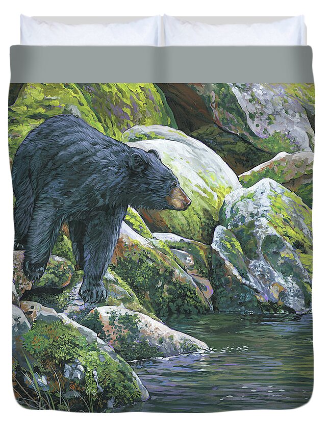 Black Bear Duvet Cover featuring the painting Black Bear by Nadi Spencer