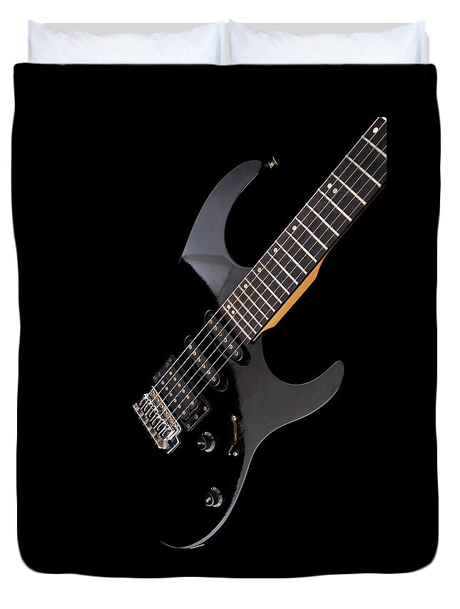 Black Color Duvet Cover featuring the photograph Black Electiric Guitar by Gulfix