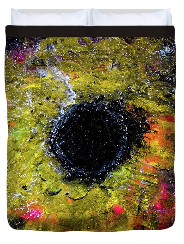 Sun Duvet Cover featuring the mixed media Black Hole Sun by Patsy Evans - Alchemist Artist