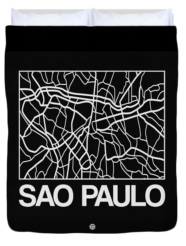 Sao Paulo Duvet Cover featuring the digital art Black Map of Sao Paulo by Naxart Studio