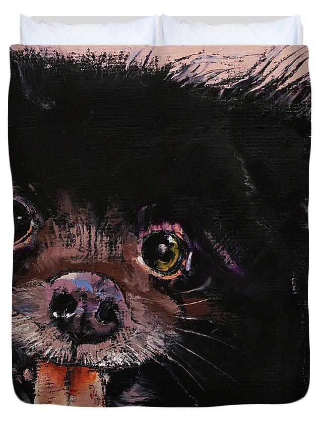 Art Duvet Cover featuring the painting Black Pomeranian by Michael Creese