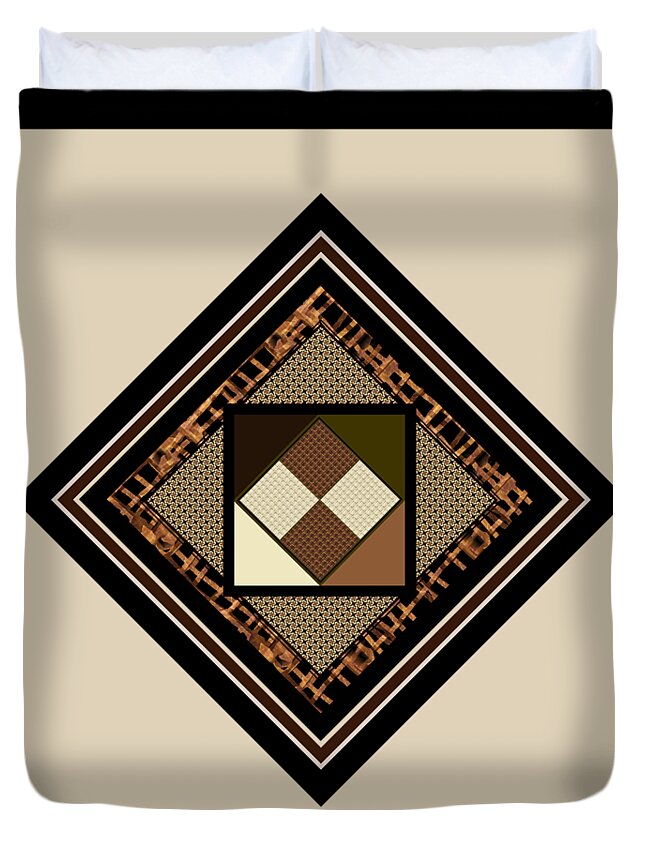 Multiple Duvet Cover featuring the digital art Black Tan Multiple Framed Fabric Motif for Pillows. by Delynn Addams