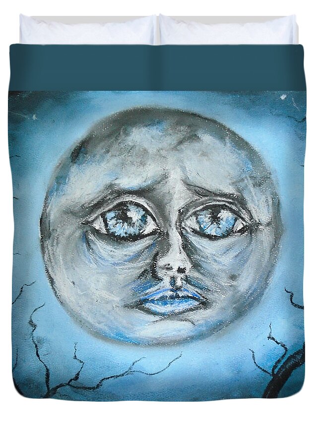 Moon Duvet Cover featuring the pastel Bloo Moon by Jen Shearer