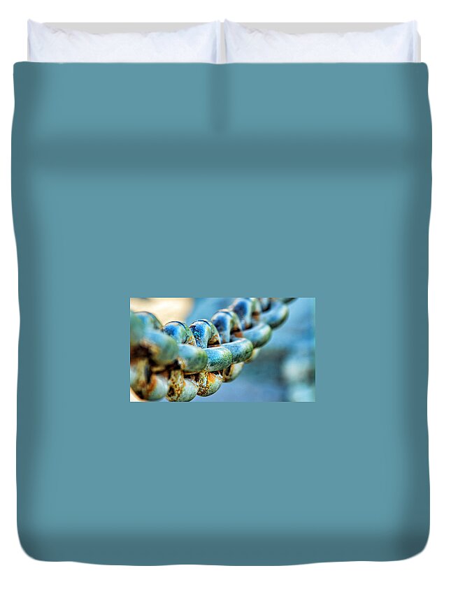 California Duvet Cover featuring the photograph Blue Chain With Rust by Wendell Ward