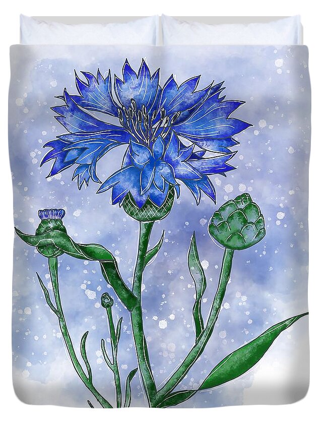 Cornflower Duvet Cover featuring the painting Blue Cornflower by Patricia Piotrak