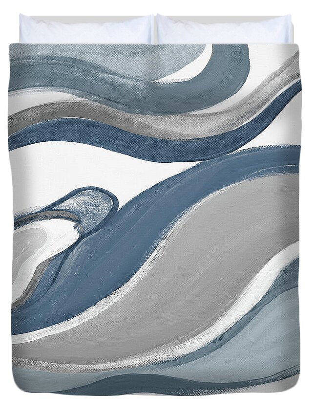 Blue Duvet Cover featuring the painting Blue Curves Abstract Square by Lanie Loreth