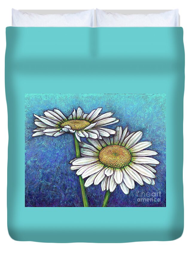 Daisy Duvet Cover featuring the painting Blue Daisy Duo by Amy E Fraser
