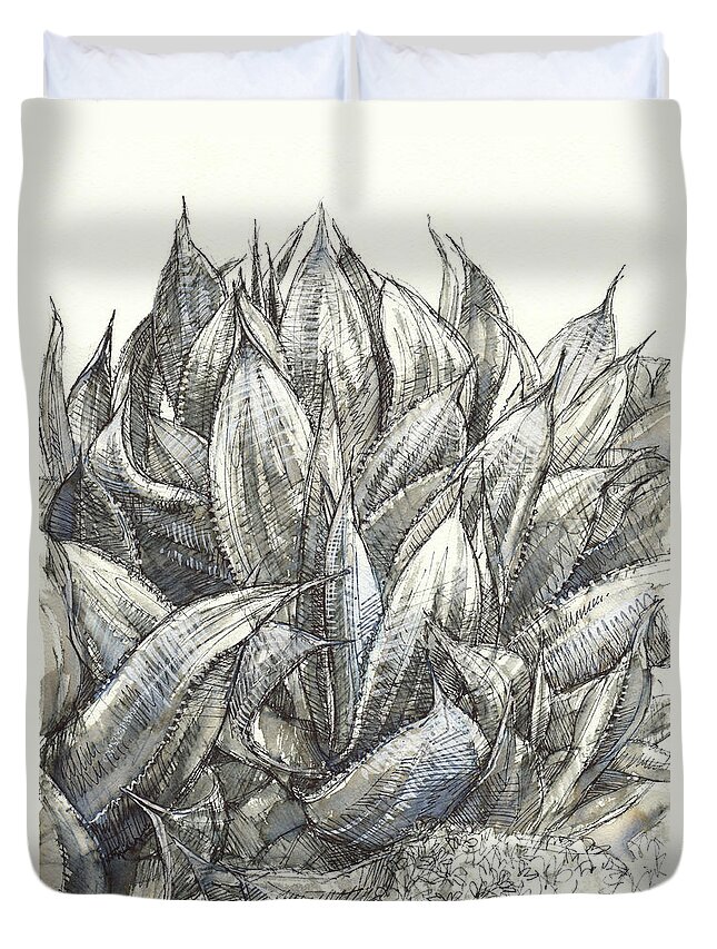 Cactus Duvet Cover featuring the painting Blue Flame Agave by Judith Kunzle