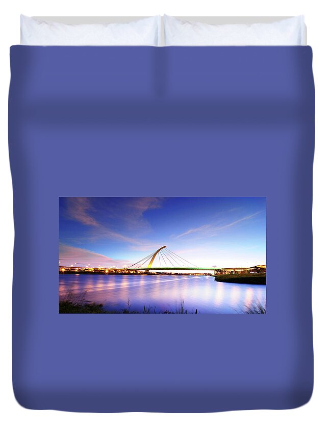 Grass Duvet Cover featuring the photograph Blue Hour, Dazhi Bridge by Copyright Of Eason Lin Ladaga