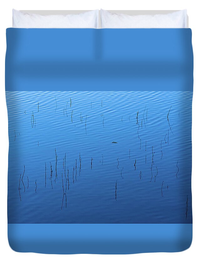 Reed Duvet Cover featuring the photograph Blue Hour Reeds on a Pond by William Dickman