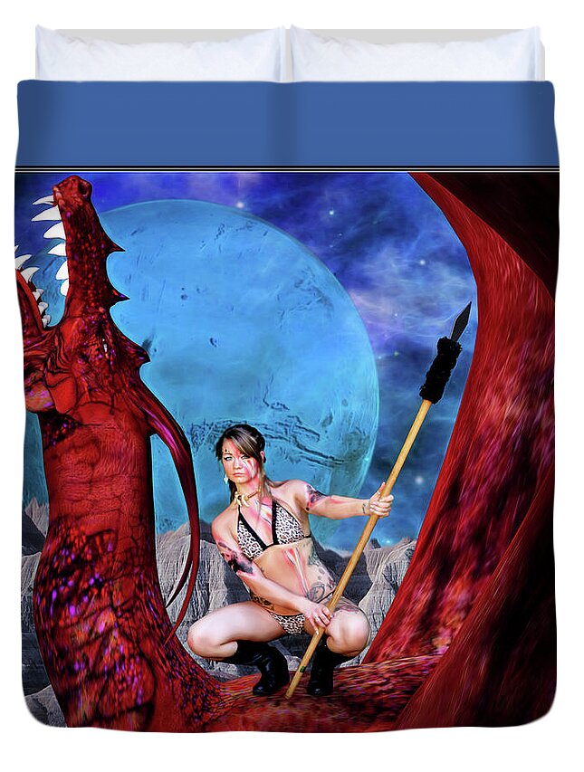 Red Duvet Cover featuring the photograph Blue Moon And Red Dragon by Jon Volden