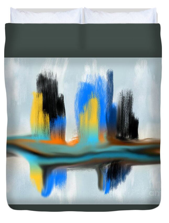 Orange Duvet Cover featuring the digital art Blue Orange Black Tan Drag Abstract Digital Painting by Delynn Addams by Delynn Addams