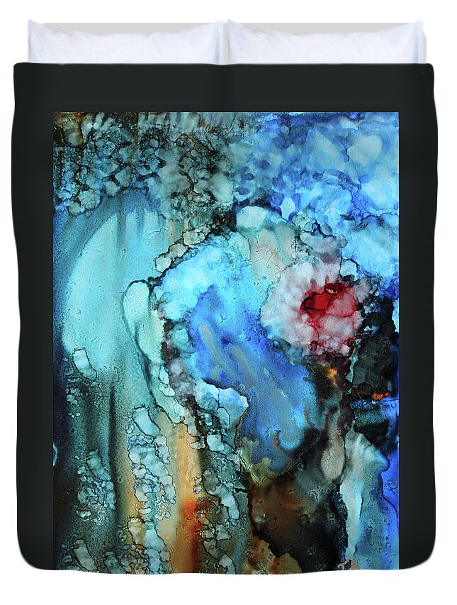 Abstract Duvet Cover featuring the painting Blue Place I by Jenny Armitage