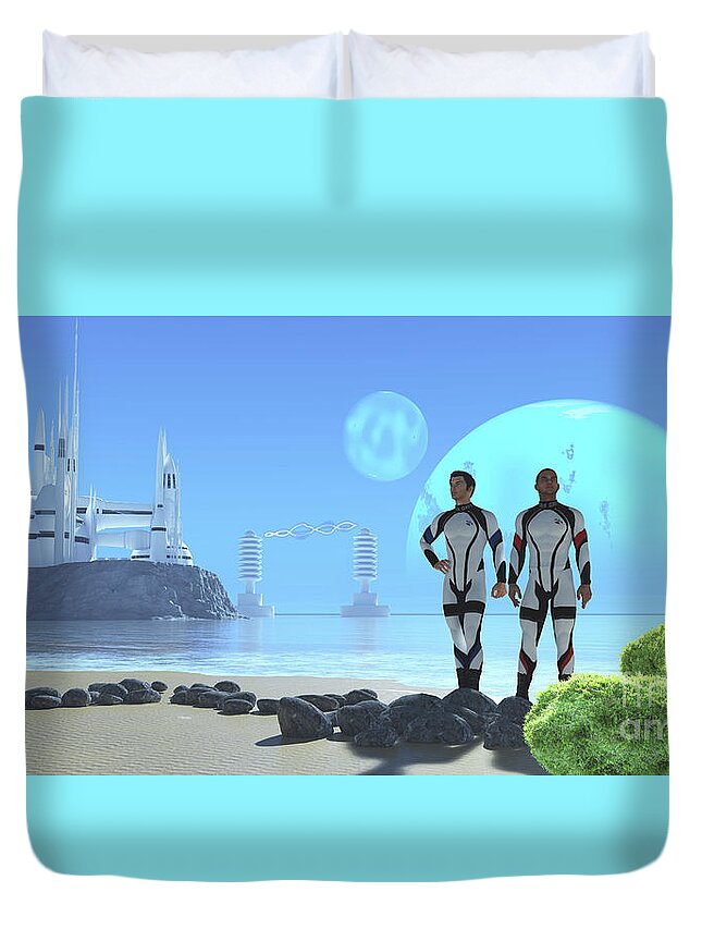 Architecture Duvet Cover featuring the digital art Blue Planet by Corey Ford