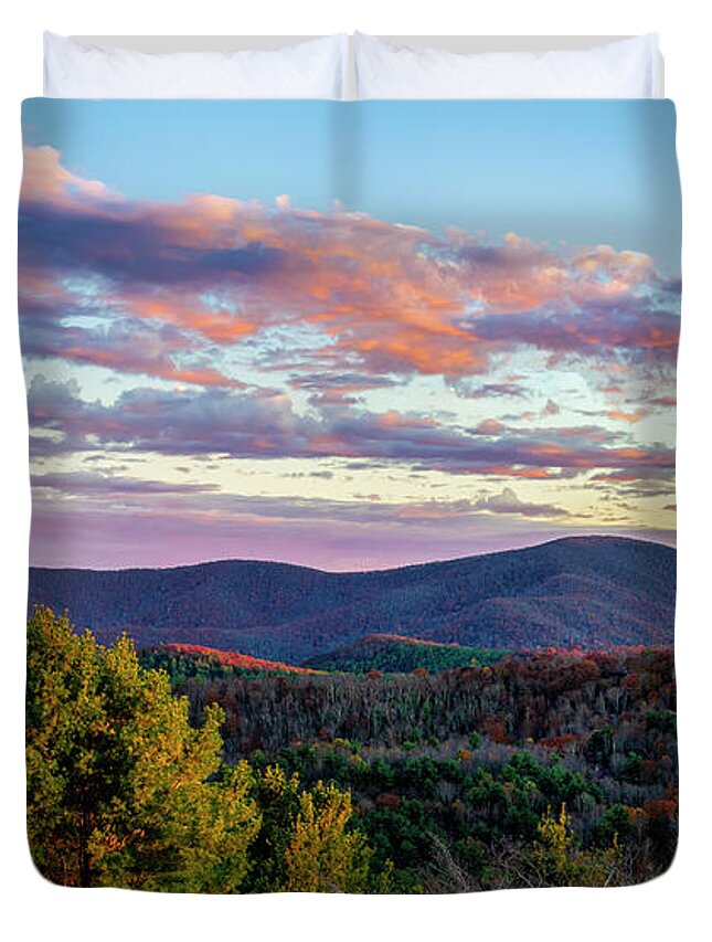 Blue Ridge Parkway Duvet Cover featuring the photograph Blue Ridge Mountain Sunset by Mark Papke