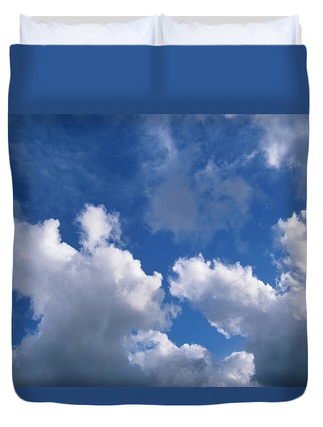 Tranquility Duvet Cover featuring the photograph Blue Sky With Fluffy White Cumulus by Andrew Holt
