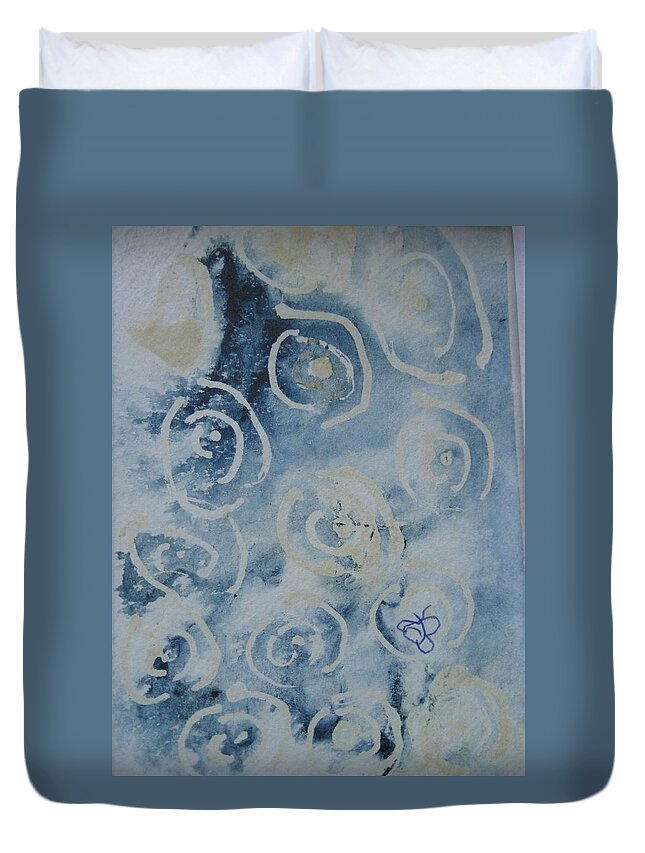 Blue Duvet Cover featuring the drawing Blue Spirals by AJ Brown