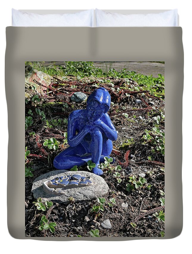 Blue Duvet Cover featuring the photograph Blue statue by Martin Smith