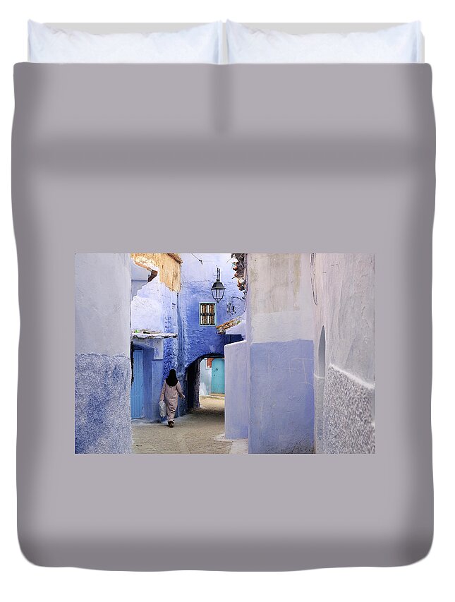 Arch Duvet Cover featuring the photograph Blue Street by Ania Blazejewska