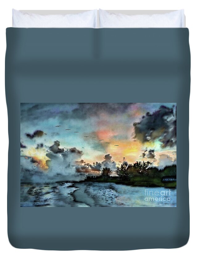 Sunrise Duvet Cover featuring the photograph Blue Sunset Over Sanibel Island by Jeff Breiman