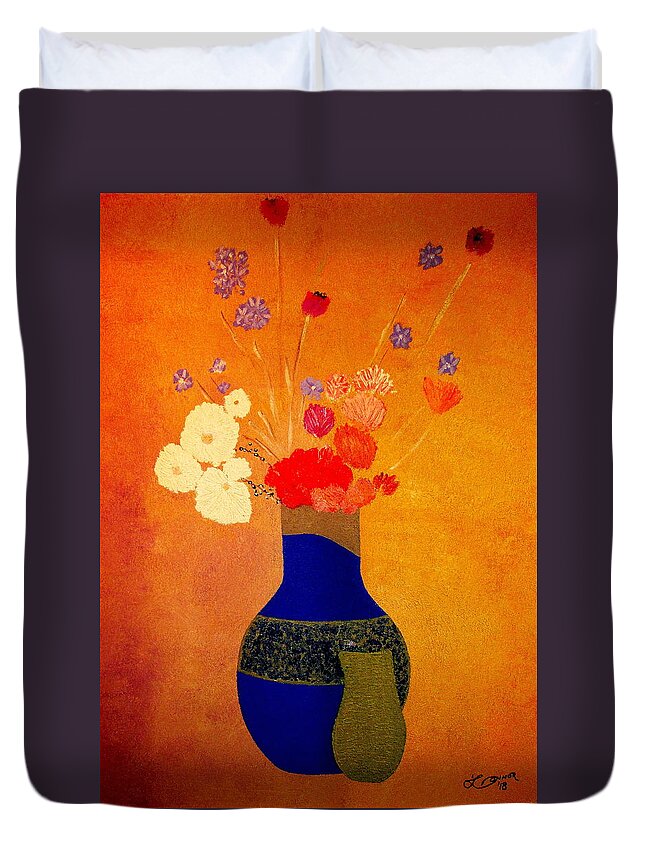 Vases Flowers Impressionism Duvet Cover featuring the painting Blue Vase 3 by Bill OConnor