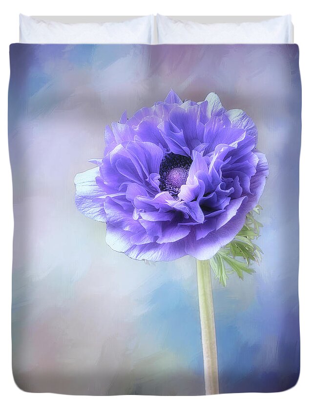 Summer Duvet Cover featuring the photograph Blue windflower by Usha Peddamatham