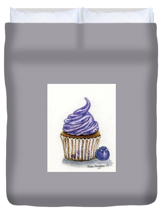 Food Duvet Cover featuring the painting Blueberry Cupcake by Jodi Higgins