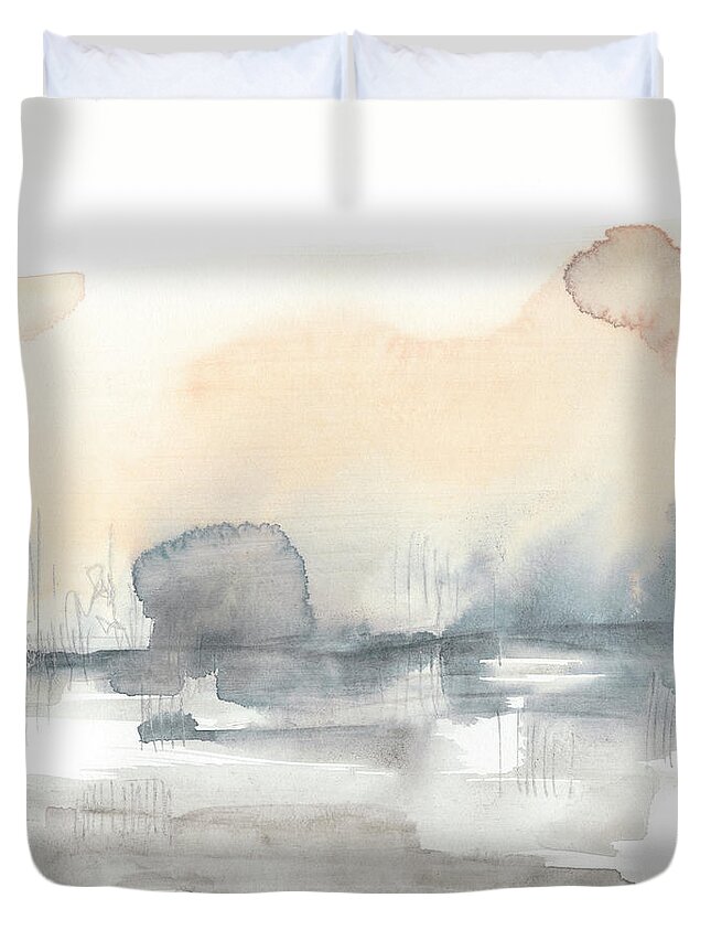 Abstract Duvet Cover featuring the painting Blush Haze I by Jennifer Goldberger