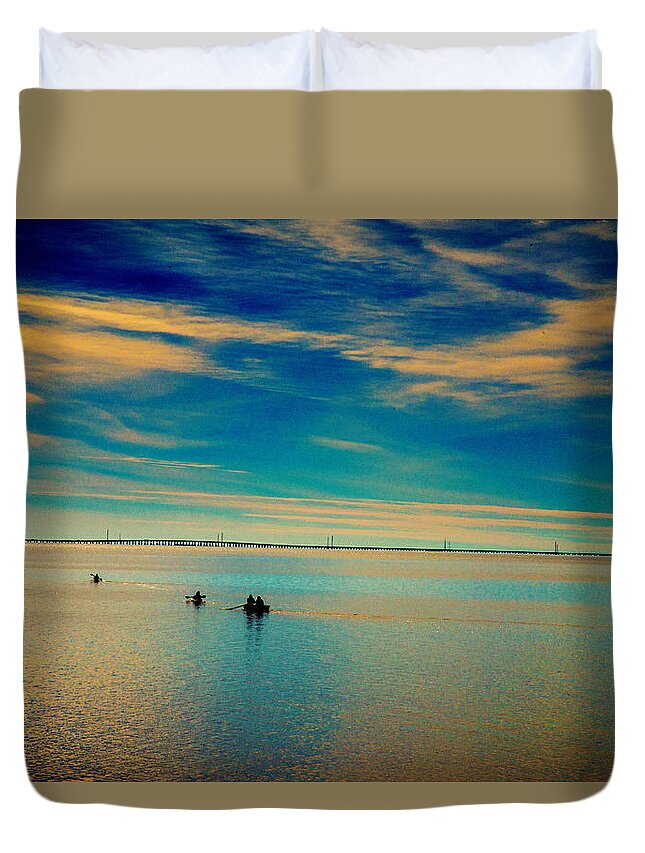 Boaters On The Sound Prints Duvet Cover featuring the photograph Boaters On The Sound by John Harding