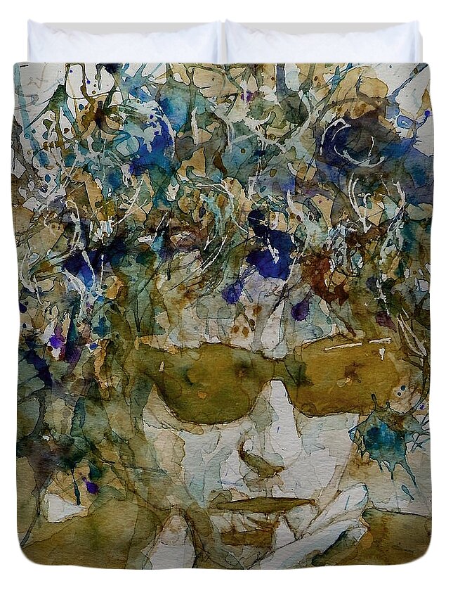 Bob Dylan Duvet Cover featuring the painting Bob Dylan - Knocking On Heavens Door by Paul Lovering
