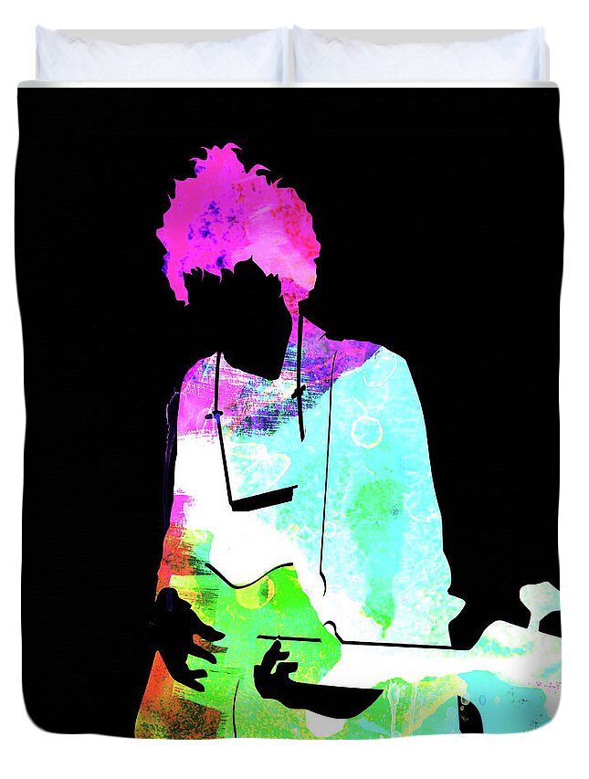 Bob Dylan Duvet Cover featuring the mixed media Bob Watercolor II by Naxart Studio