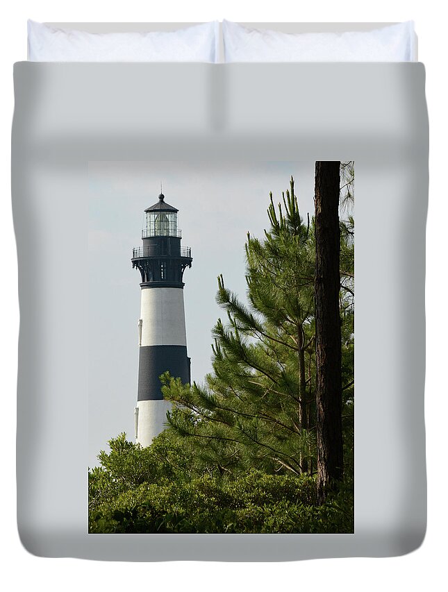 Bodie Island Duvet Cover featuring the photograph Bodie Island Lighthouse Through the Trees by Jimmie Bartlett