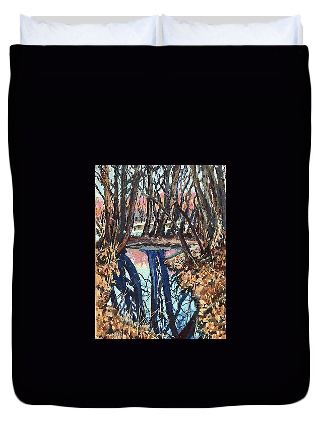 Boise Duvet Cover featuring the painting Boise River Reflections study by Les Herman