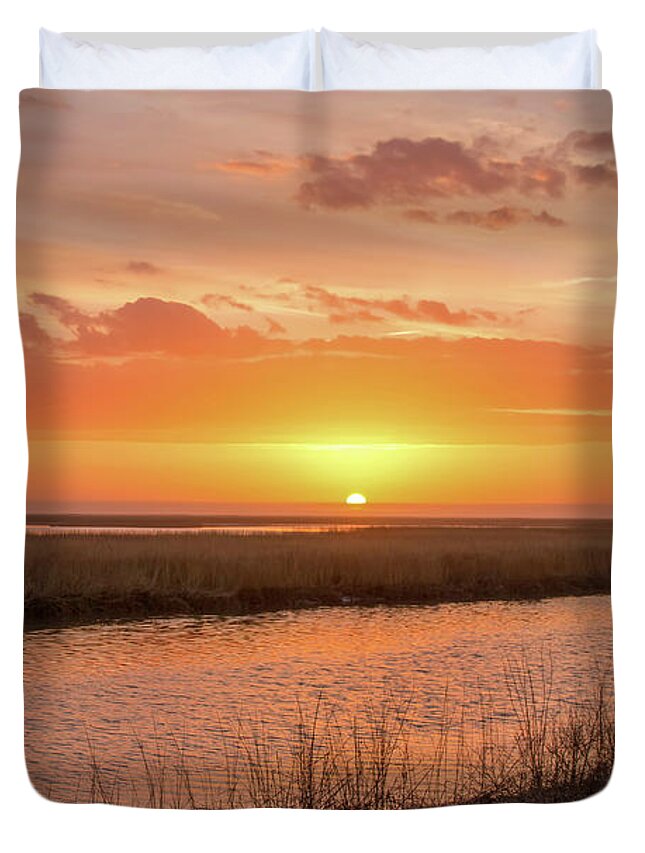 Bombay Hook Duvet Cover featuring the photograph Bombay Hook Sunrise by Kristia Adams