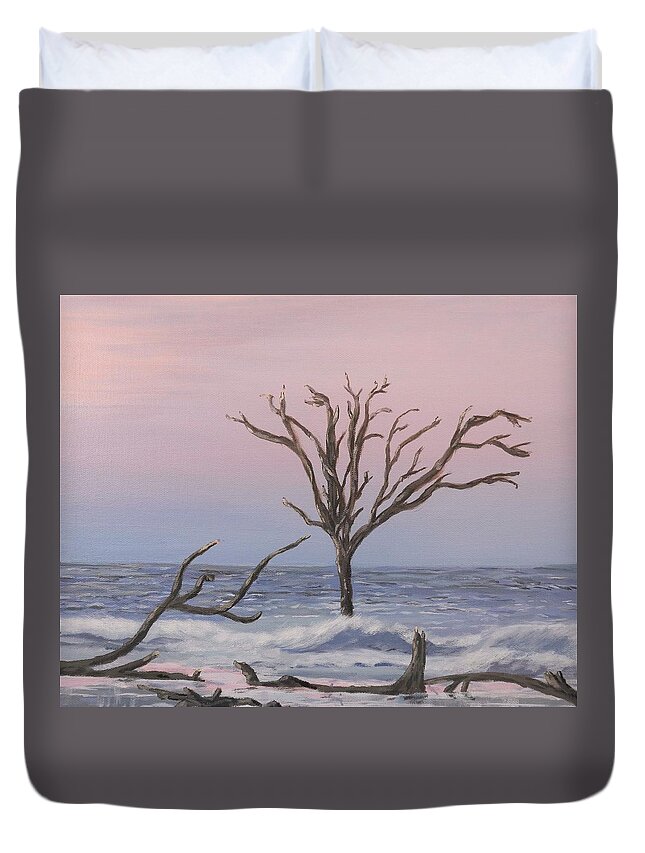 Beach Duvet Cover featuring the painting Boneyard Beach Sunrise by Deborah Smith