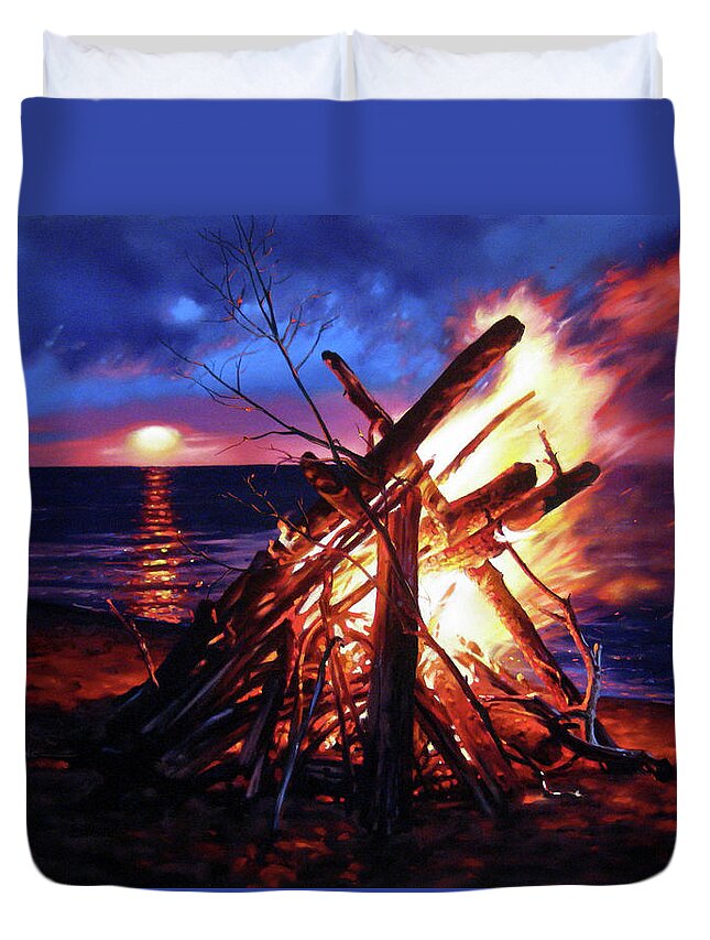 Beach Duvet Cover featuring the pastel Bonfire by Dianna Ponting
