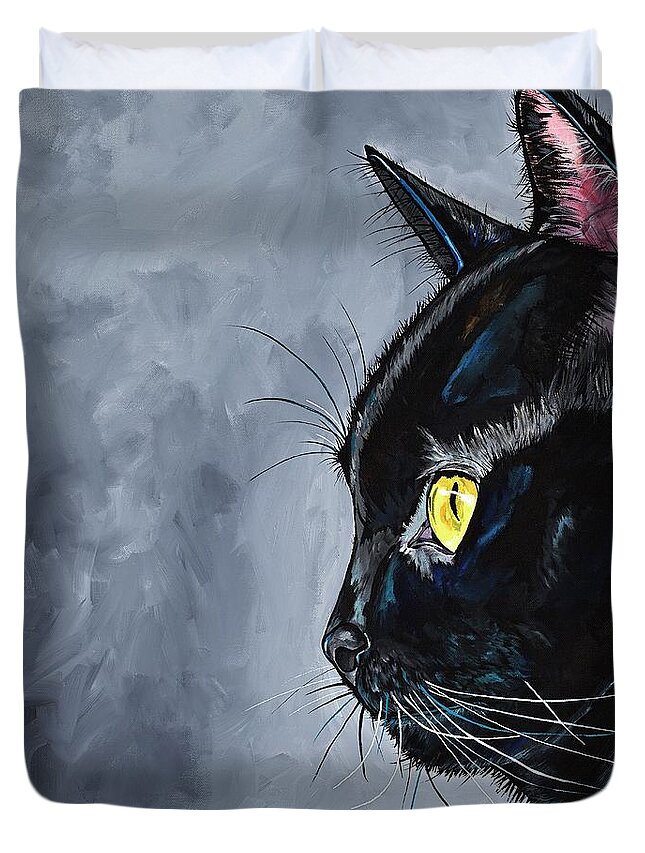 Black Cat Duvet Cover featuring the painting Boo Kitty by Patti Schermerhorn