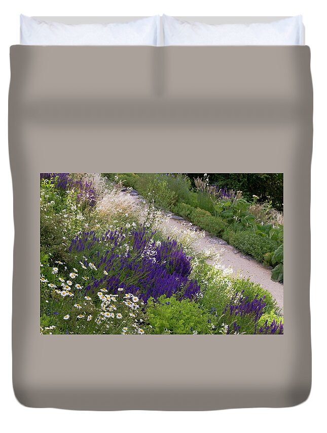 Jenny Rainbow Fine Art Photography Duvet Cover featuring the photograph Border of Mixed Summer Flowers 1 by Jenny Rainbow